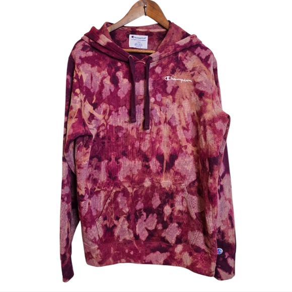 Champion Womens Sweatshirt Kangaroo Pockets Burgundy Multicolor Tie Dye Large - Picture 3 of 16